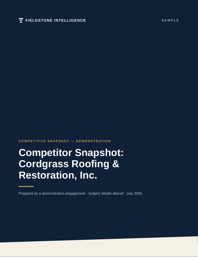 Cover of a sample Fieldstone Intelligence Competitor Snapshot report